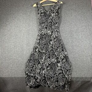 Vintage Y2K iCe Silk Beaded Maxi Dress Sz 14 Black Paisley Asymmetric Hem Lined